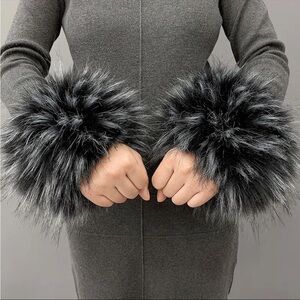 Elegant Faux Fur Cuffs in Black and Gray